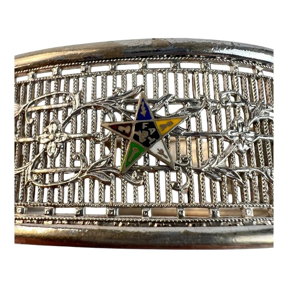 Vintage Ostby & Barton Sterling Silver Filigree Bangle Bracelet Eastern Star - Picture 7 of 10